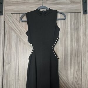 Elegant Black Sleeveless Dress with Pearl Accents